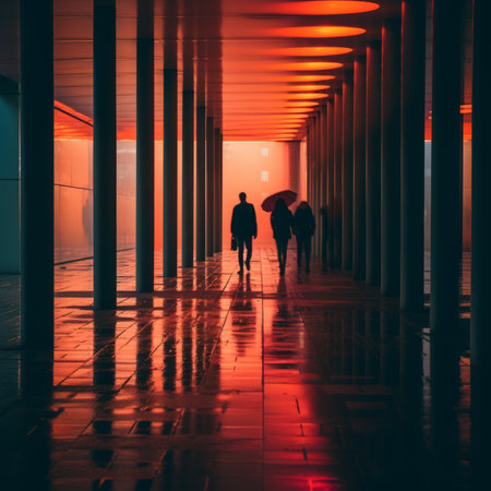 people walking in the rain with umbrellasの素材