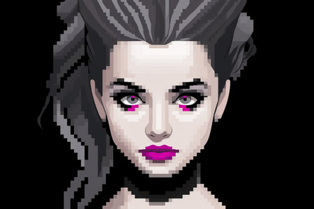 a pixel style image of a woman with purple eyesの素材