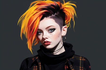 a woman with orange hair and a black shirtの素材