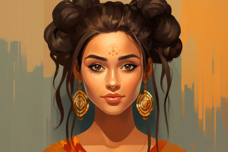 an illustration of a beautiful woman with big earringsの素材