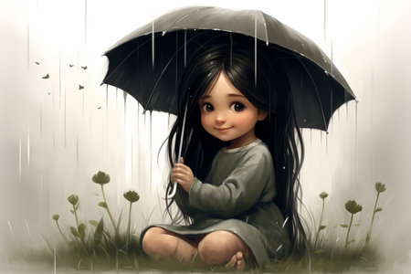 an illustration of a little girl with an umbrellaの素材