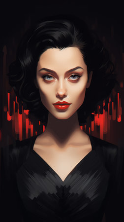 an illustration of a woman with black hair and red eyesの素材