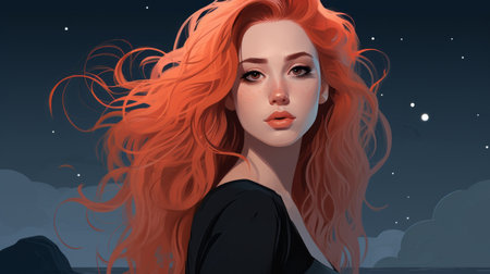 an illustration of a woman with long red hairの素材