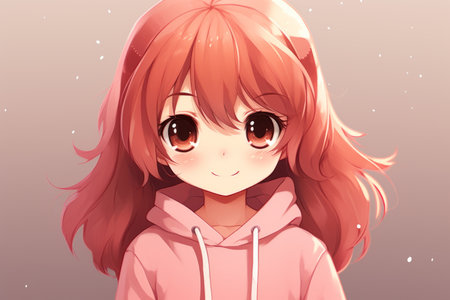 anime girl with pink hair wearing a hoodieの素材
