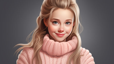 a beautiful blonde girl in a pink sweaterの素材