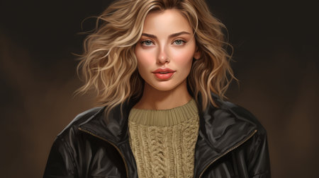 a digital painting of a woman in a sweater and jacketの素材