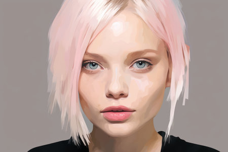 a digital painting of a woman with pink hairの素材