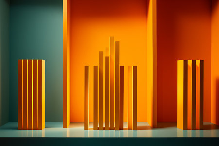 3d rendering of a room with orange and blue wallsの素材