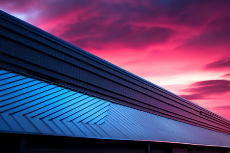a building with a red sky and clouds in the backgroundの素材