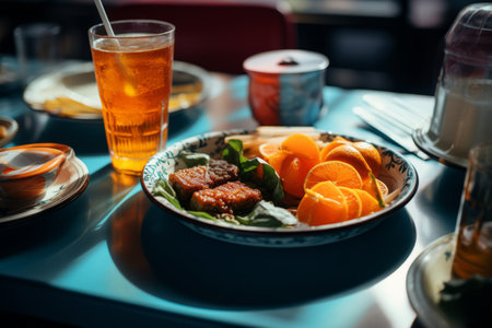 a bowl of food on a tableの素材