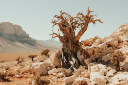 a dead tree in the middle of the desertの素材