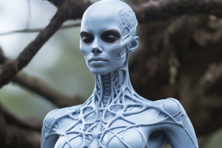 a close up of a woman with a blue bodyの素材