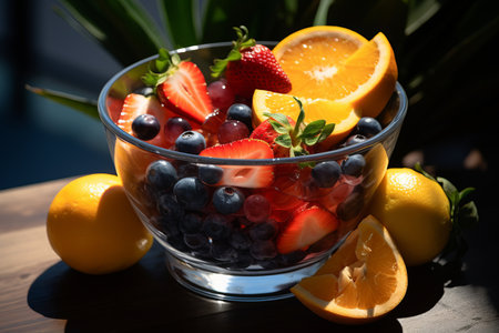 a glass bowl filled with fruitの素材