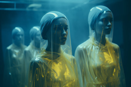 a group of mannequins dressed in yellow plasticの素材