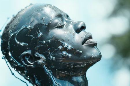 a statue of an african woman with water on her faceの素材