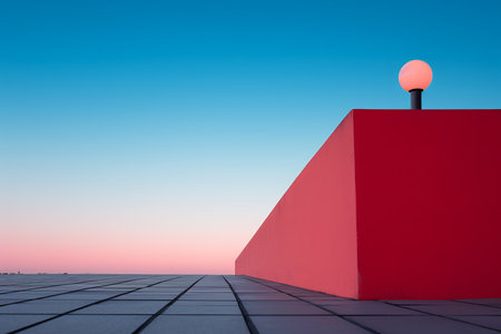 a red wall and a lamp on top of itの素材