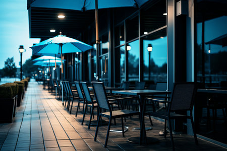 a row of tables and chairsの素材