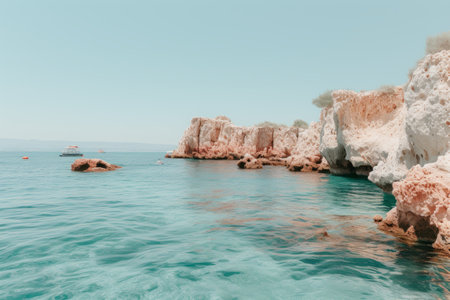 a view of a rocky shoreline in the oceanの素材