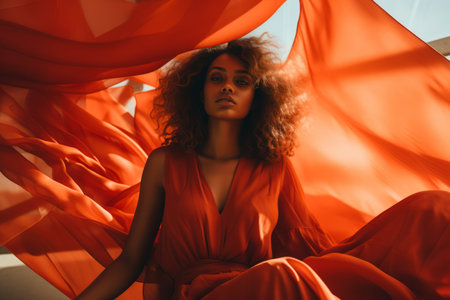 an african american woman in a red dressの素材