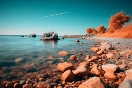 an image of a beach with rocks and waterの素材