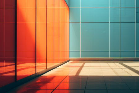 an empty room with orange and blue wallsの素材