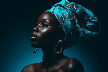 an african woman in a turban and earringsの素材