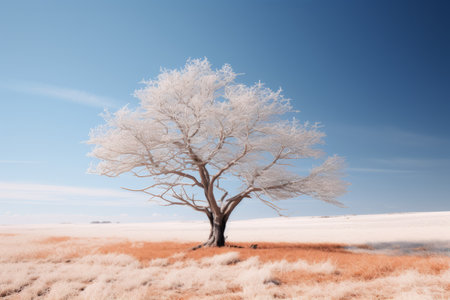 an infrared image of a tree in the middle of a fieldの素材