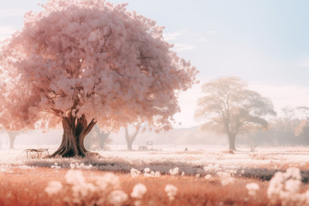 an infrared image of a tree in the middle of a fieldの素材