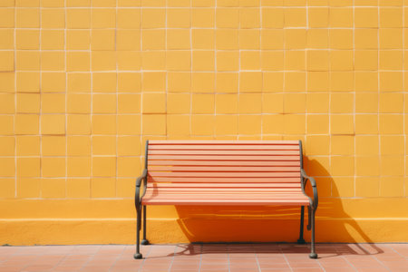 an orange bench sitting in front of a wallの素材