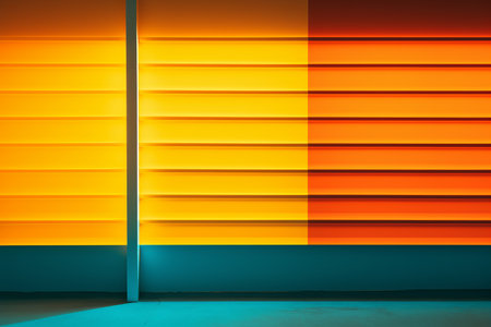 an orange and yellow wall with blindsの素材