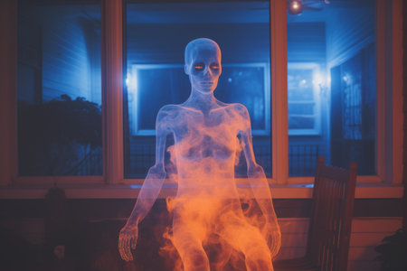 an image of a man with glowing skin standing in front of a windowの素材