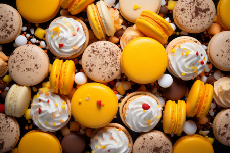 many different types of macarons on a black backgroundの素材