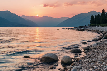 sunset over lake wakatipu queenstown new zealandの素材