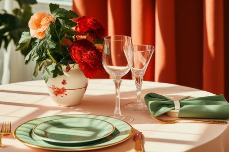 the table is set for a dinner partyの素材