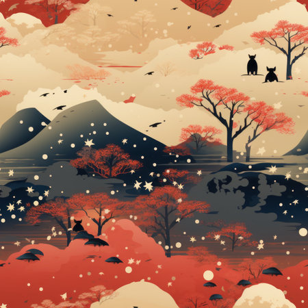 a japanese landscape with snow and treesの素材