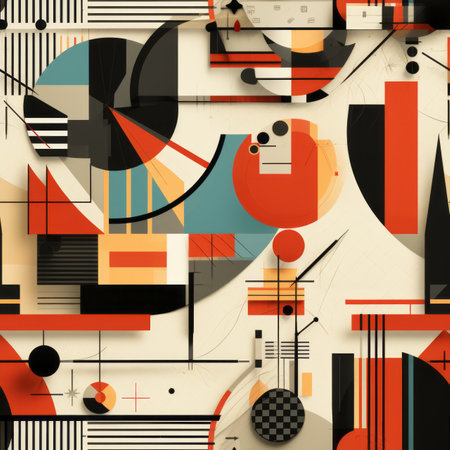 abstract art with geometric shapes and lines on a beige backgroundの素材