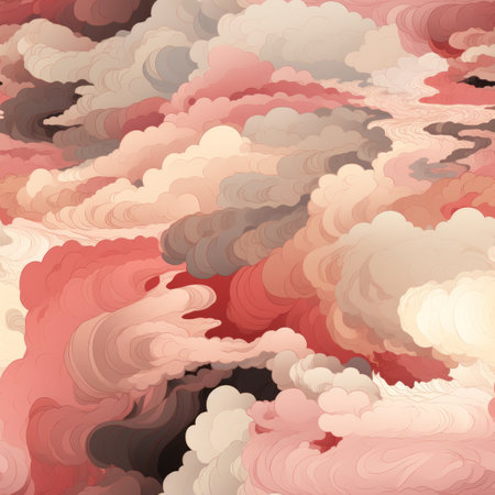 an abstract painting of clouds in pink gray and whiteの素材