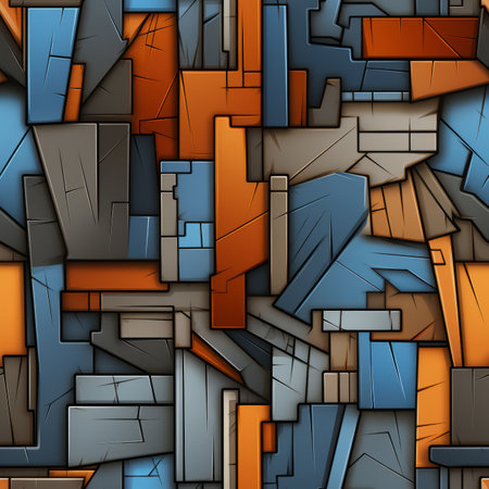 abstract seamless pattern with orange blue and gray blocksの素材