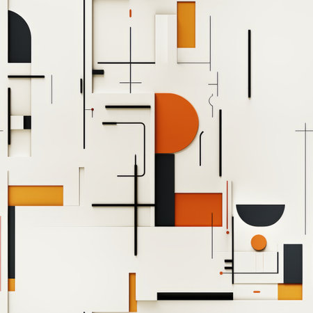 an abstract design with orange black and white shapesの素材