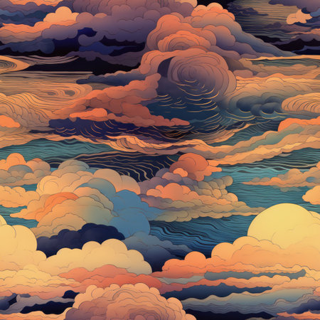 an abstract painting of clouds and sun in the skyの素材
