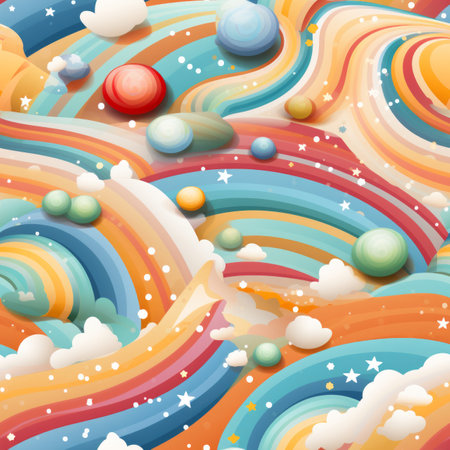 colorful abstract background with clouds stars and planetsの素材