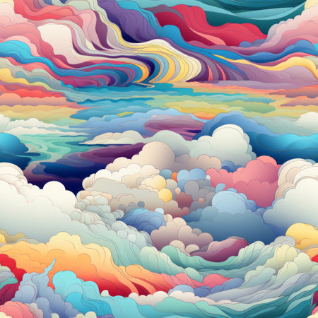 colorful clouds in the sky with a rainbow in the middleの素材