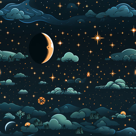 night sky with moon and stars vector illustrationの素材
