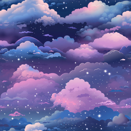 night sky with clouds and stars vector illustrationの素材