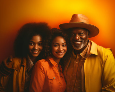 an african american family posing for the cameraの素材