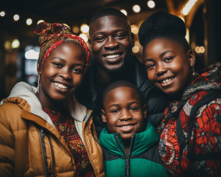 an african american family posing for a photoの素材