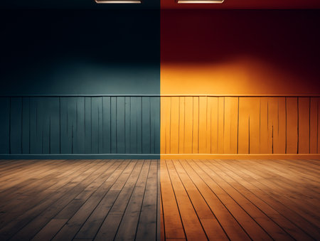 an empty room with two different colored wallsの素材