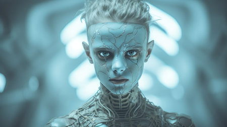 an image of a woman with blue makeup on her faceの素材