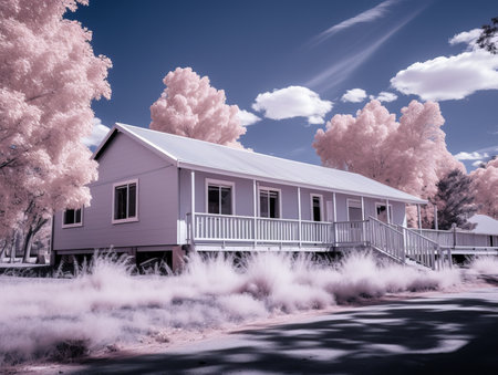 an infrared image of a house in the countryの素材