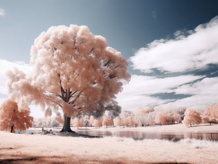 an infrared image of a tree in the parkの素材